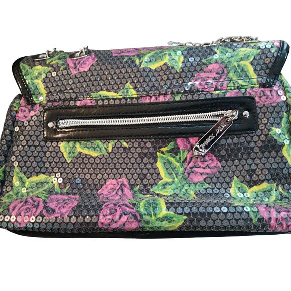 Betsey Johnson  floral sequined black Purse crossbody handbag shoulder bag   *E - Picture 2 of 7
